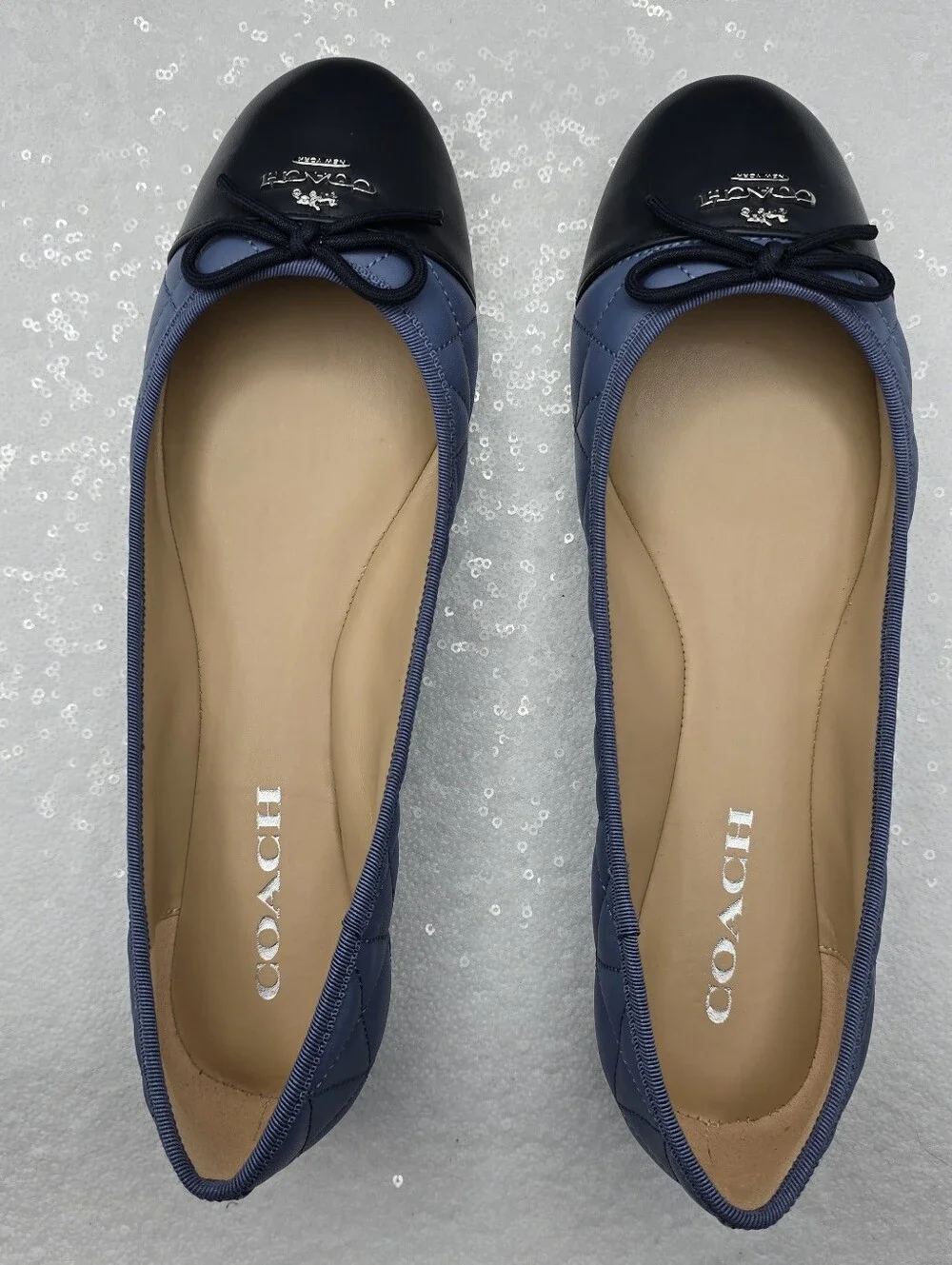 Coach Allyson Quilted Two-Tone Blue Leather Ballet Flats Slip-On Women's 10